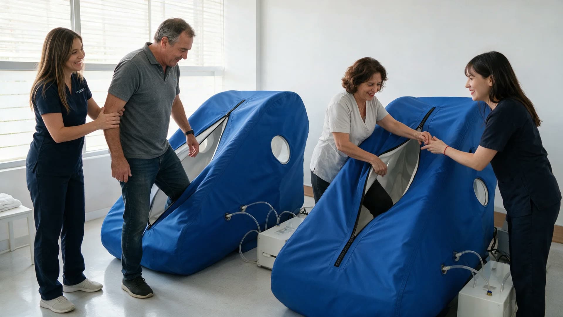 Kinesiólogas de Innovakine atendiendo pacientes en cámaras hiperbáricas